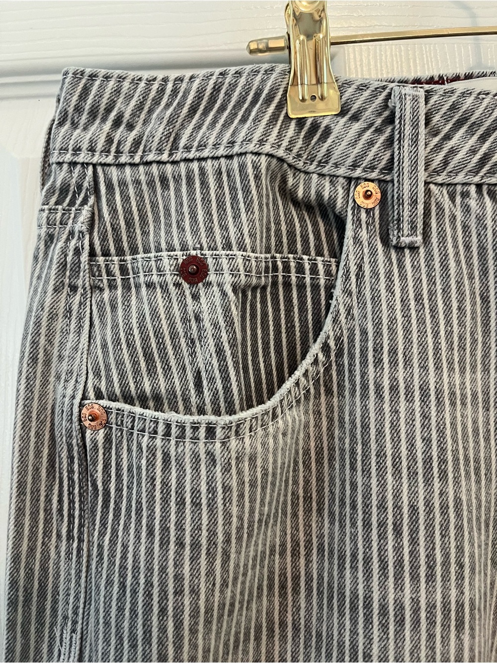 BDG Urban Outfitters Striped Wide Leg Jeans | Gray & White Carpenter Style - Picture 4 of 9